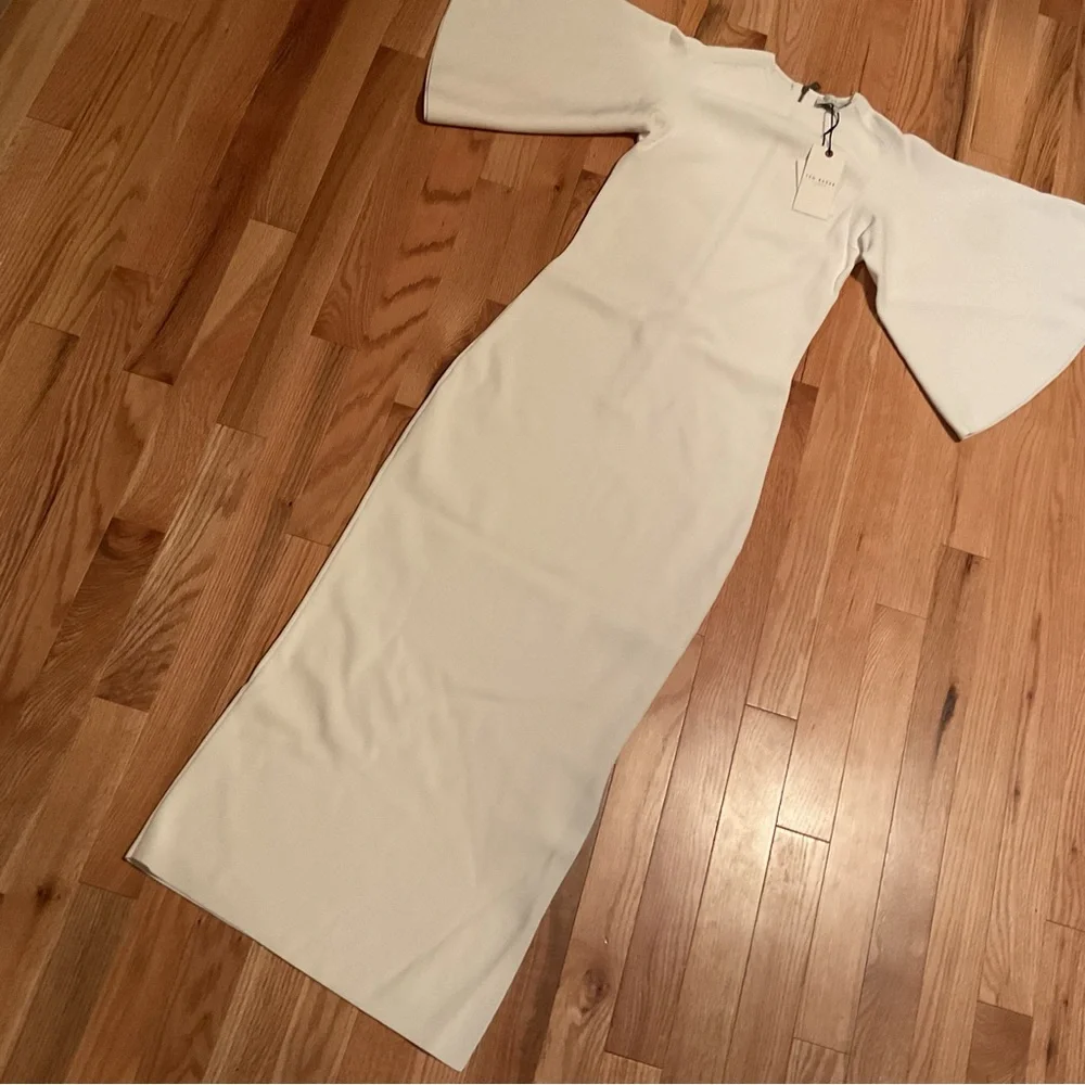 New - Ted Baker London Lounia Fluted Sleeve Body-Con Dress in White Size 1 - Picture 6 of 16